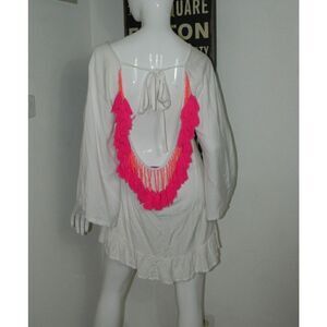 Sundress Brand Dress Cover Up Size XS/S White‎ Pink Tassels Ruffle Sleeve